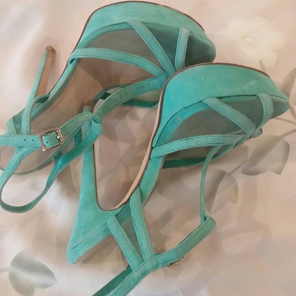 Aldo teal suede high heels sling - Picture 2 of 8